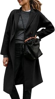 Womens Lapel Peacoat Winter Double-Breasted Outerwear Mid Long Jacket Casual Trench Coat