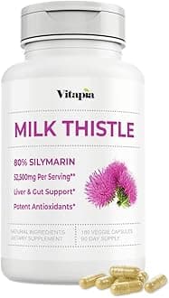 Organic Milk Thistle Supplement 70:1 Extract, 80% Silymarin, Liver Cleanse Detox & Repair, Liver Health Support, Antioxidants - 180 Vegan Capsules, Non-GMO, Gluten-Free