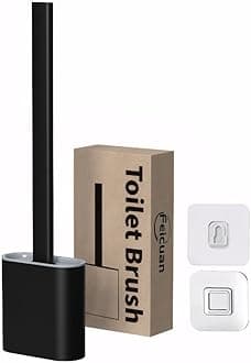 Toilet Brush with Holder - Silicone Toilet Brush Flooring/Wall Mounted Detachable Rubber Flexible Bristles Long Plastic Handle Deep Cleaner Anti-drip Quick Drying for Toilet Bathroom, Black