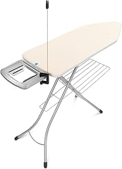 Brabantia Size C Ironing Board (49 x 18in) 7 Height Options, Solid Steam Iron Rest Holder & Linen Rack & Cord Holder (Ecru) Non-Slip Feet, Anti-Collapse Child Locks