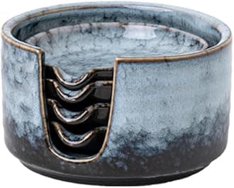 Ceramic Spoon Rest,Spoon Holder,Soy Sauce Dishes with Holder for Kitchen,Household Dipping Sauce Dishes Set, Side Dishes,LIUCUON Kitchen Basics,Set of 4 Kitchen Accessories For Utensils (marble)