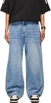HUNGSON Mens Baggy Jeans for Men Women Y2k Skater Vintage Plain Pants Casual Wide Leg Jeans Loose Fit Denim Jeans