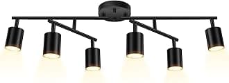 BoostArea 6 Light Track Lighting Kit, Black 6 Way Ceiling Spot Lighting, Center Swivel Track Light Heads, Flexibly Rotatable Light Head for Kitchen, Living Room, Bedroom, GU10 Bulb Not Included