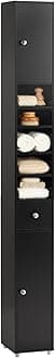 SoBuy Narrow Bathroom Storage Cabinet, Tall Slim Bathroom Organizers and Storage for Small Spaces, Freestanding Skinny Cabinet with Doors and Shelves for Tight Corners, Black BZR34-SCH