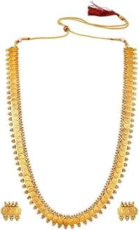 Wedding Wear Gold Tone Goddess Engraved On Coin Long Necklace Set South Indian Traditional Bollywood Fashion Jewelry Set Gift for Women
