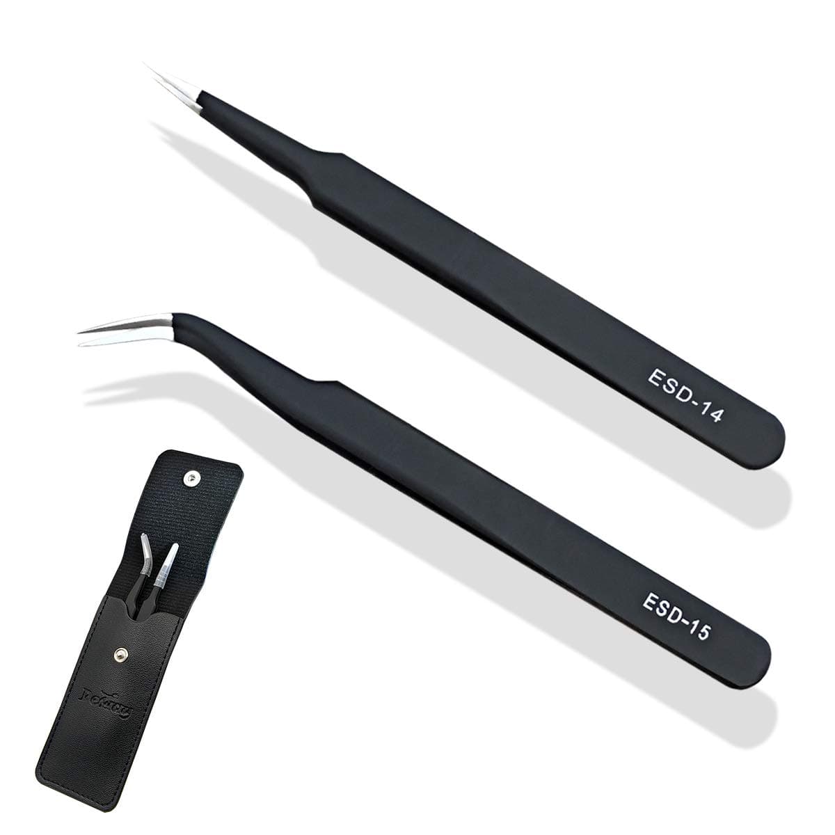 ESD Anti static Precision Electronics Tweezers tools Kit, Non Magnetic Multi-standard Stainless Steel Tweezer Set for Electronics Jewelry-making Repairing and cell phone repair,2pack (ESD-14&15)