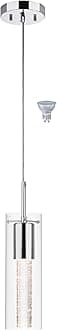 XiNBEi Lighting Pendant Lighting 1 Light Mini Pendant Lights with Glass and Bubble Crystal, Modern Chrome Hanging Pendant Light with LED Bulb for Kitchen & Dining Room XB-P1110-CH