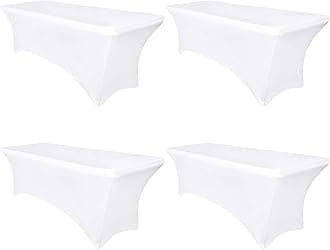Obstal 6ft Stretch Spandex Table Cover - 4 Pack Universal Rectangular Fitted Tablecloth Protector for Wedding, Banquet and Party, White