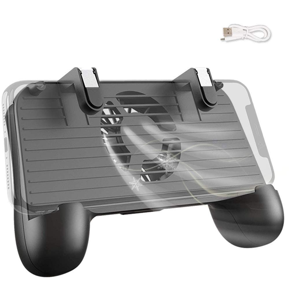 Mobile Controller with Portable Charger Cooling Fan Compatiple for PUBG/Call of Duty/Fotnite, L1R1 Mobile Game Trigger Joystick Gamepad Grip Remote for 4-6.5" Phone [2000mAh - No Bag]