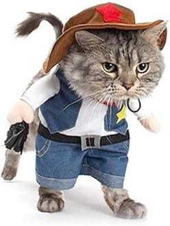 NACOCO Cowboy Dog Costume with Hat - Cat & Small Dog Clothes - Blue (X-Small)