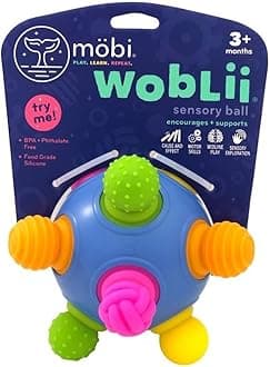 MOBI WOBLII Baby Sensory Toy - STEM Ball for Babies and Toddlers Age 3 Months Old +, Motor Skills Development, Multi-Color, Multi-Dimensional and Durable, Made of Food-Grade Silicone,