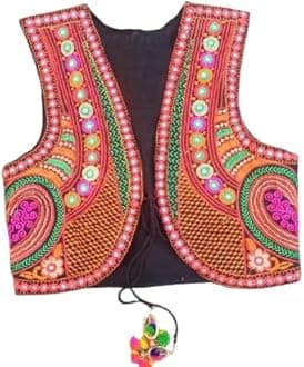 GenericOuterwear Womens Multicolor Cotton Handmade Traditional Rajasthani Design front Embroidered Kutchi Work Jacket/Koti