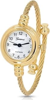 Collections Women's Cuff Watch - Round Analog Display Arabic Numbers 23mm Case Wire Bracelet Watch for Women Elegant Cable Cuff Bangle Wrist Watch