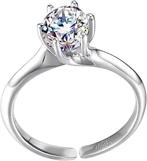 925 Silver Solitaire Rings for Women | Adjustable Contemporary Style | 92.5 Sterling Silver & Diamond Like Brilliance Sparkling Zirconia | Lovely Gift