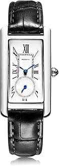 carlienWomen Quartz Watch Lady Stylish Rectangle Dress Watch with Leather Strap and Sapphire Crown