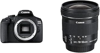 EOS 2000D DSLR Camera Body - Black With Canon EF-S10-18 mm f/4.5-5.6 IS STM Lens - Black