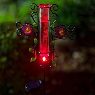 Rain Gauge Outdoor Solar Powered LED Lights Rain Gauge Color Changeable Decorative Water Gauge for Yard,Garden,Patio,Lawn