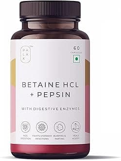 Organic Plak Note Betaine HCL + Pepsin, Digestive enzymes for a Healthier Gut, Digestion, Acidity Problems: 60 Capsules (Pack of-1)