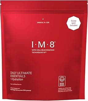 IM8 Daily Ultimate Essentials All-in-One Multivitamin Supplement Powder Bag, 92 Nutrient Rich Ingredients CoQ10, Probiotics, Vitamins, Greens, Gluten Free, Vegan, Acai Mixed Berry, 12.5oz, 30 Servings