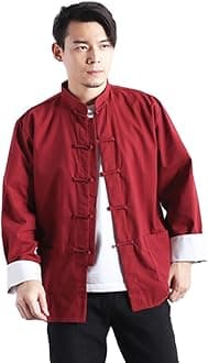Men`s Chinese Traditional Linen Cotton Tai Chi Kung Fu Mandarin Collar Frog-Button Shirt