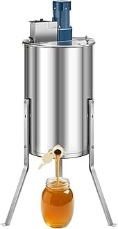 VEVOR Electric Honey Extractor, 3 Frame Honey Extractor with Transparent Lid, Stainless Steel Honeycomb Drum Spinner, Height Adjustable, Honeycomb Extraction Equipment for Beekeeping