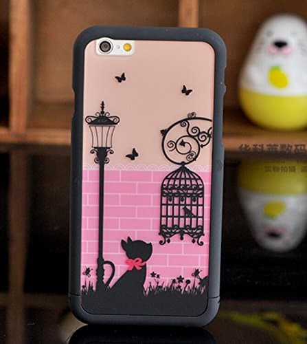 Big Mango 3-in-1 Cute Cat and Cage Combo Protective Shell Hard Back Case Cover / Black Frame Bumper Case for Apple iPhone 6 (4.7"""") Eco-friendly Box Package""