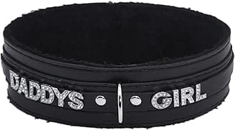 paloli Women Pink Leather Choker Necklace, Punk Gothic Black Fluffy Name Letters Collar Leash Neck Jewelry