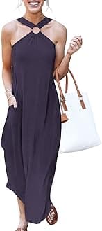 ANRABESS Women Summer Halter Neck Sundress Sleeveless Split Side Casual Beach Travel Vacation Maxi Long Dress with Pockets