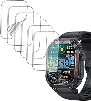Screen Protector Compatible with GLONHI K57 pro and OUKITEL BT20 1.96 inches Rugged Smart Watch, Soft TPU, 6 pieces, Bubble Self-healing