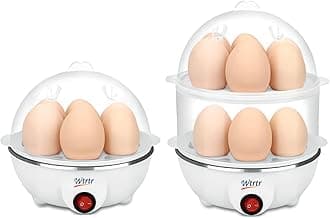 Wtrtr 350W Electric Egg Beater and Steamer - 7-14 Egg Capacity, Automatic Shut-off, Double-Deck (14 PCS) - WTR-602, White