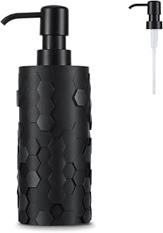 Luxspire Black Honeycomb Design Dispenser - 430ml Refillable Liquid Soap Bottle with Replacement Pump Head for Bathroom and Kitchen