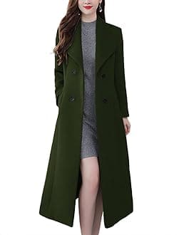 chouyatou Women's Maxi Long Wool Blend Pea Coat Shawl Collar Double Breasted Winter Trench Coat Overcoat