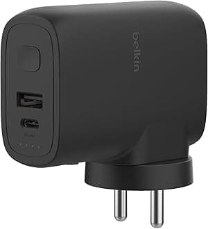 Belkin 2-in-1 Portable Charger for Cellular Phones (20W Power Bank 5000 Mah + Wall Charger 25W) |Fast Charging | USB-C Port| Travel-Friendly | for Two Ports Charging Device | 2 Year Warranty, Black