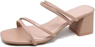 Lutalica W Women's Open Toe Block Heel Strappy Slide Sandals Square Toe Slip On Dress Mules Heel Sandals