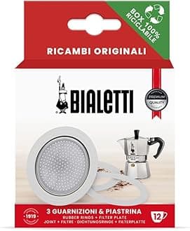 Ricambi, Includes 3 Gaskets and 1 Plate, Compatible with Moka Express 12 cups and Moka express 18 cups