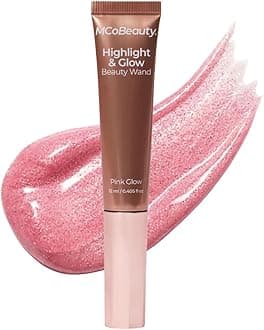 Highlight and Glow Beauty Wand - Buildable Liquid Highlighter - Radiant Pink Shade - Soft Pink with Cushion Applicator for Soft, Radiant Finish - Highlighters Makeup