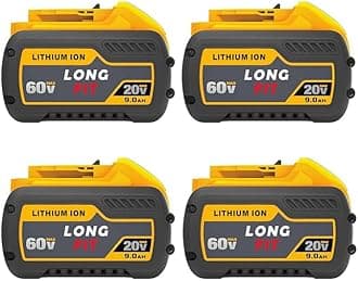 LONG FIT 4 Pack 9.0Ah Battery Replace for Dewalt 20V/60V 9.0AH Battery DCB606 DCB609 DCB612 Compatible with DeWalt 20V/60V Power Tools, Compatible with Dewalt Chargers