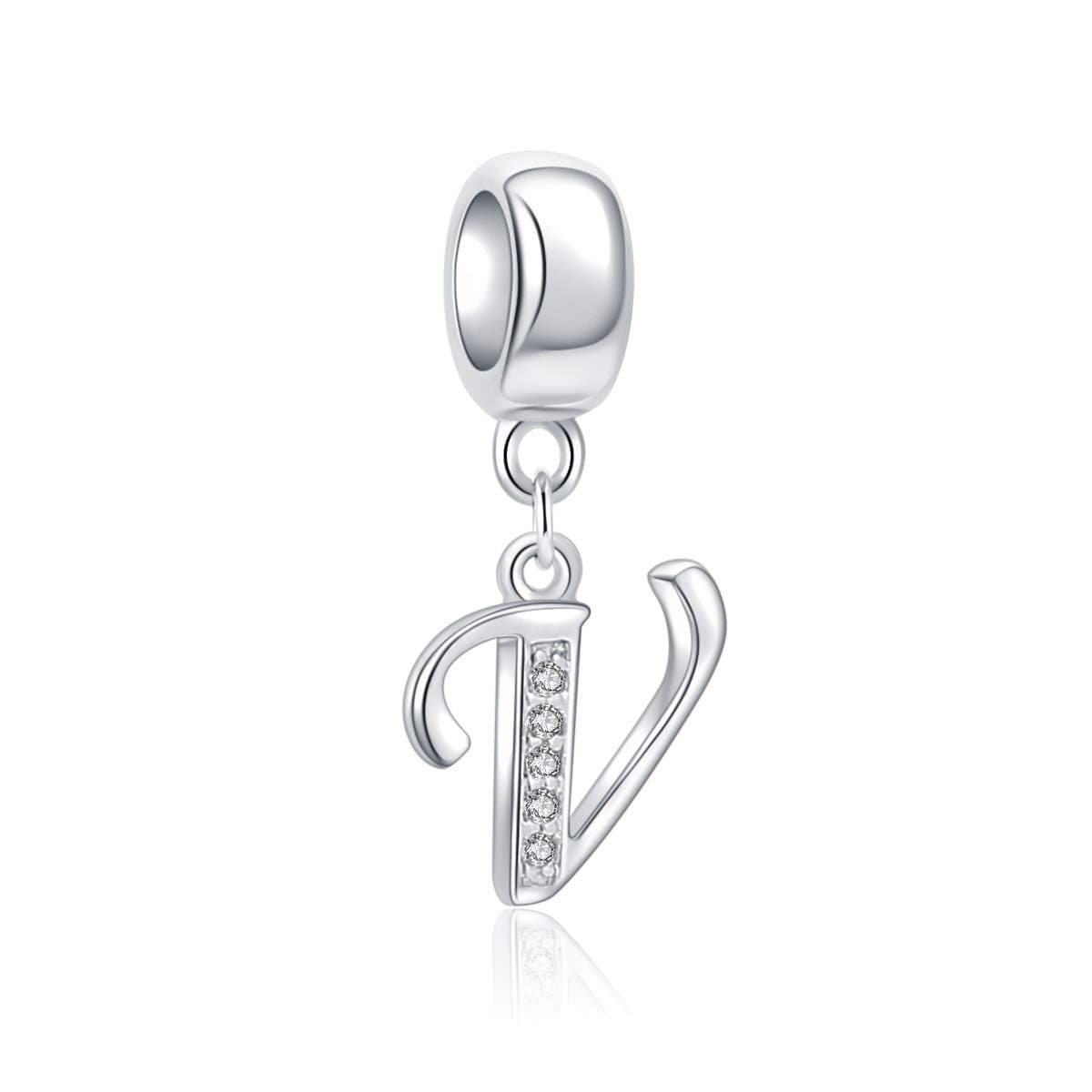 925 Sterling Silver Letter Beads Initial A-z Dangle Alphabet Crystal Charm Fits European Bracelet Gift for Mother Valentines day