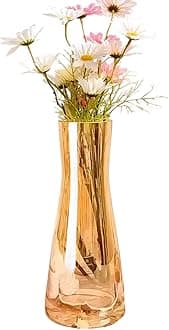 Aoderun Flower Vase for Decor 10" Clear Glass Vase for Centerpieces Large Vases for Flowers Dried Flower Home Decor Living Room Kitchen Office Wedding(Amber)
