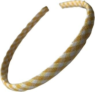 Gingham Hair Accessories for School Alice Band Slim Headband Scrunchy Clips (M&R Yellow White Gingham Slim Alice Headband)