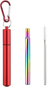 1 Pack Stainless Steel Straws, Reusable Straws, Travel Essentials，Metal Straws Reusable with 1 Aluminum Case, 1 Cleaning Brush, and 1 Keychains, Cruise Ship Essentials(Red)