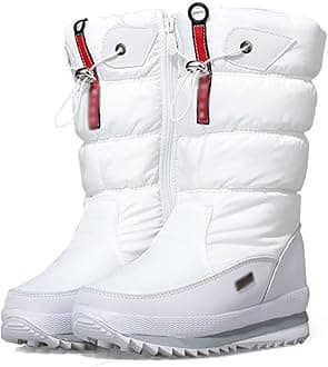 Snow Boots, Womens Ankle Wellies, Thermal Lining Winter Thick Water Proof Anti-Slip Hiking Rain Booties, Flat Grip Sole Classic Short Boots, for Outdoor Trekking Walking Ski,White,42 EU