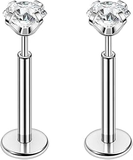 PunkTracker 16g/18g/20g Titanium Steel Threadless Flat Back Cartilage Earrings for Helix/Tragus/Conch/Daith/Earlobe - Nose Studs Lip Rings Labret Monroe Piercing Jewelry for Women Men 2PCS