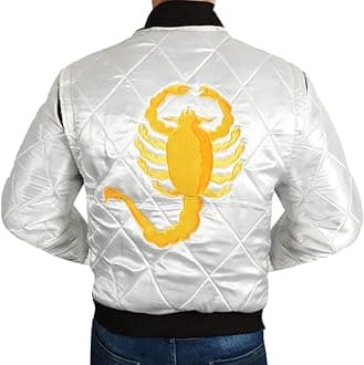Mens White Quilted Satin Bomber Jacket - Reversible Scorpio Logo Bomber Jackets for Men