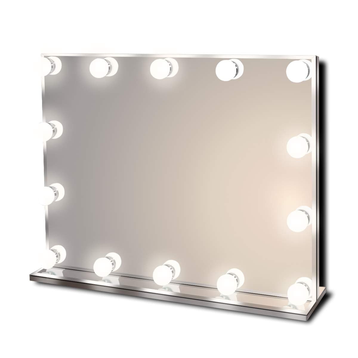 Hollywood Lighted Vanity Makeup Mirror with Bright LED Lights, Light-up Frameless Dressing Table Cosmetic Mirror with 14 Dimmable Bulbs, Multiple Color Modes, Table-Top or Wall Mount, Large.