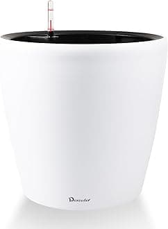 Dexceder15x14 Self Watering Planter with Wheels Indoor Outdoor, Inner Pot Design, Thickened Large Floor Standing Flower Plant Pot with Water Level Indicator (White Matte)