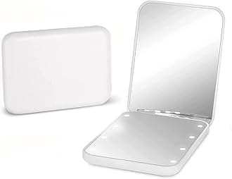Kintion Compact Mirror with Light, LED Compact Travel Makeup Mirror, 1X/3X Magnification Lighted Pocket Mirror, Distortion Free, Portable, Folding, Handheld, Small Mirror for Purses, White