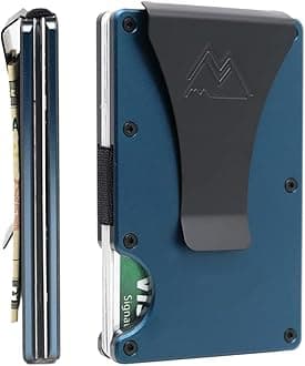 Minimalist Wallet for Men & Women - Slim RFID Wallet, Scratch Resistant, Credit Card Holder & Money Clip, Easily Removable Money & Cards, (Matte Navy Blue)