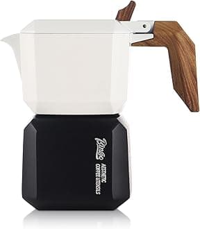 Bincoo Stovetop Espresso Maker,Creative Square 2 Cups Moka Coffee Pot Double Valve (White-black), GYKF1269