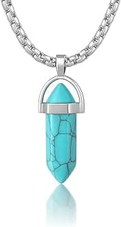 Natural Turquoise Firoza certified energised Stone Pendant with Chain for Reiki and Crystal Healing for Men and Women (PCDM3678)